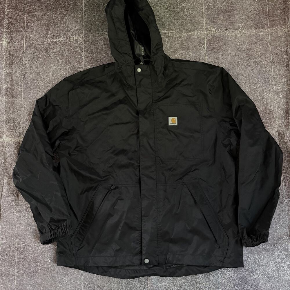 Men's Carhartt Dry Harbor Black Lightweight Storm Defender Rain Coat Jacket Sz L